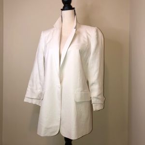 Michael Kors White Linen Blazer Ruched Sleeves